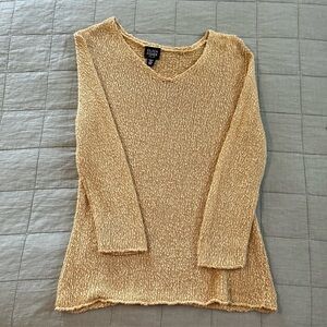 Eileen Fisher Viscose/Linen Blend V-Neck Pareo Sunny Yellow Nubby Sweater PM
